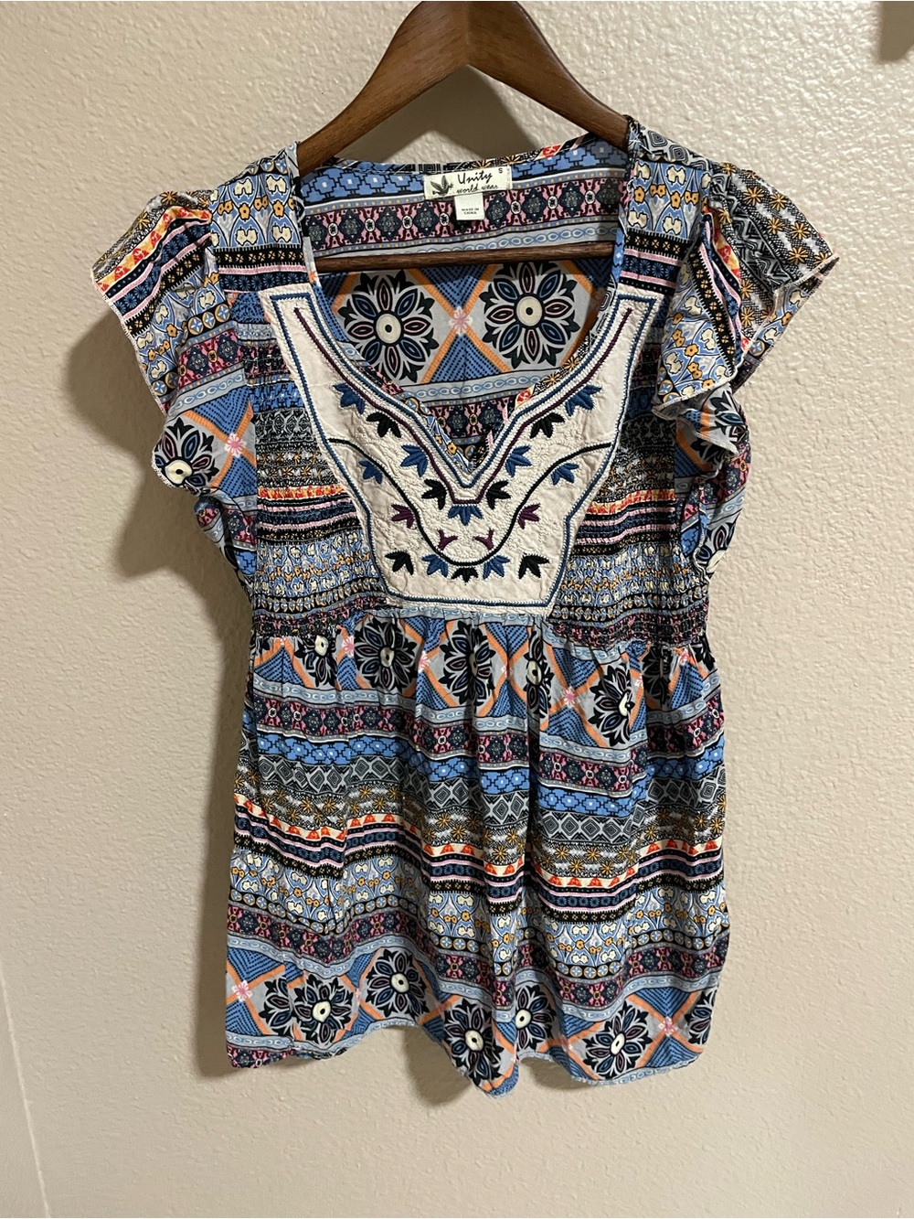 Unity World Wear Blue Patterned Embroidered Tunic Top